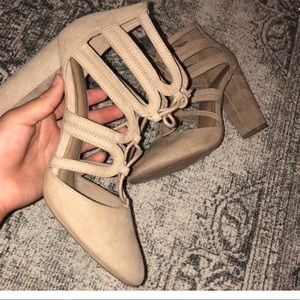 Black Christian Sirano Lace Up Block Heels